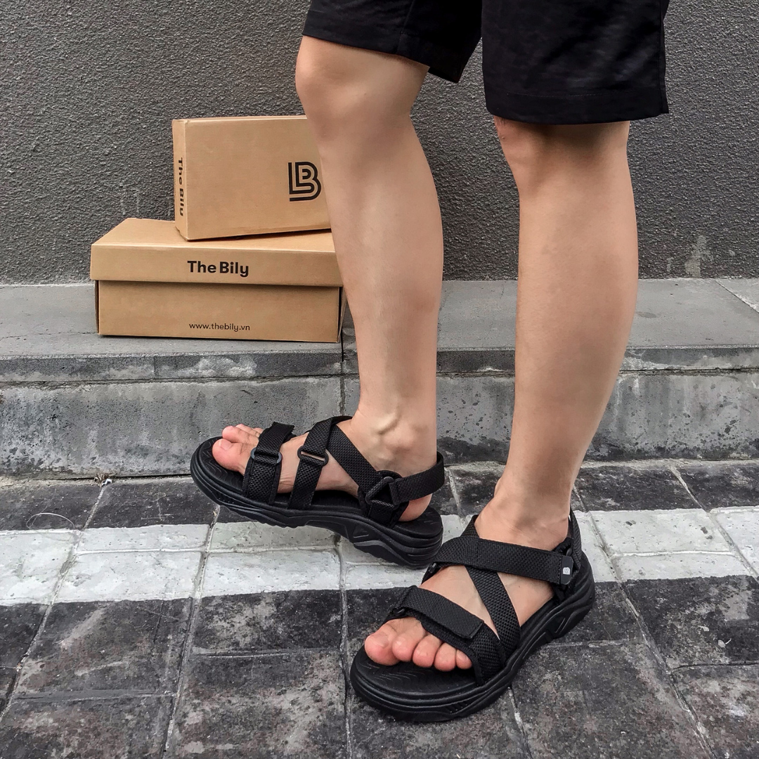 Giày Sandal Nam The Bily Quai Chéo Đôi - Màu Đen BL02D