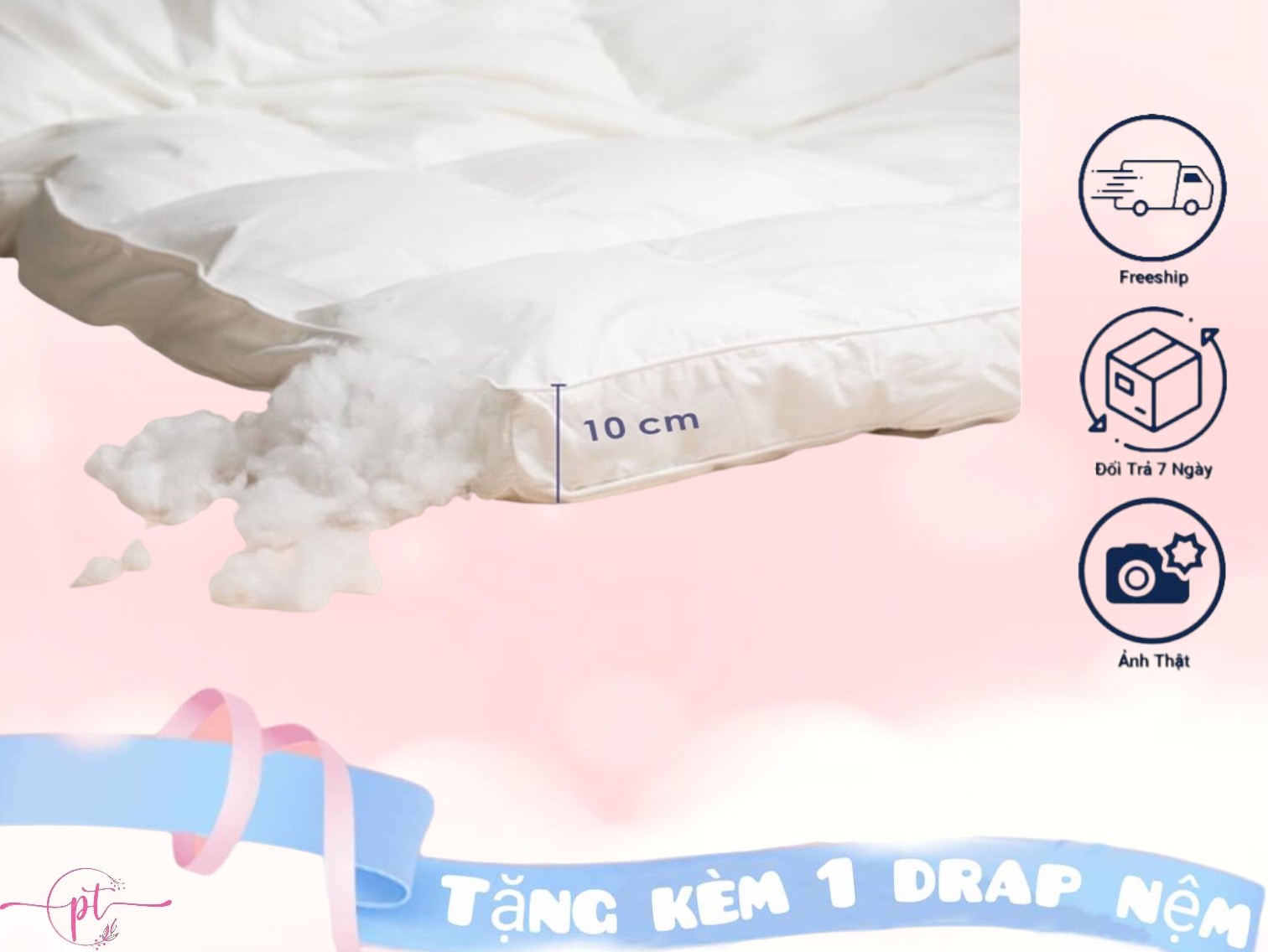 Nệm Topper, Tấm Topper Làm Mềm Nệm Tiêu Chuẩn Khách Sạn Cao Cấp 5 Sao Dày 10cm Tặng Kèm Drap Nệm