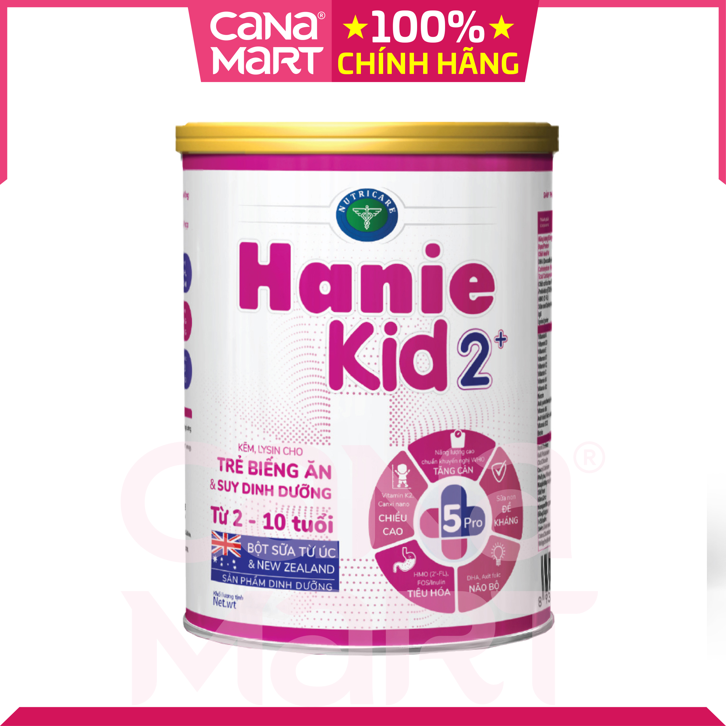 Sữa bột Nutricare Hanie Kid 2+ dinh dưỡng chuyên biệt cho trẻ biếng ăn, suy dinh dưỡng (850g)