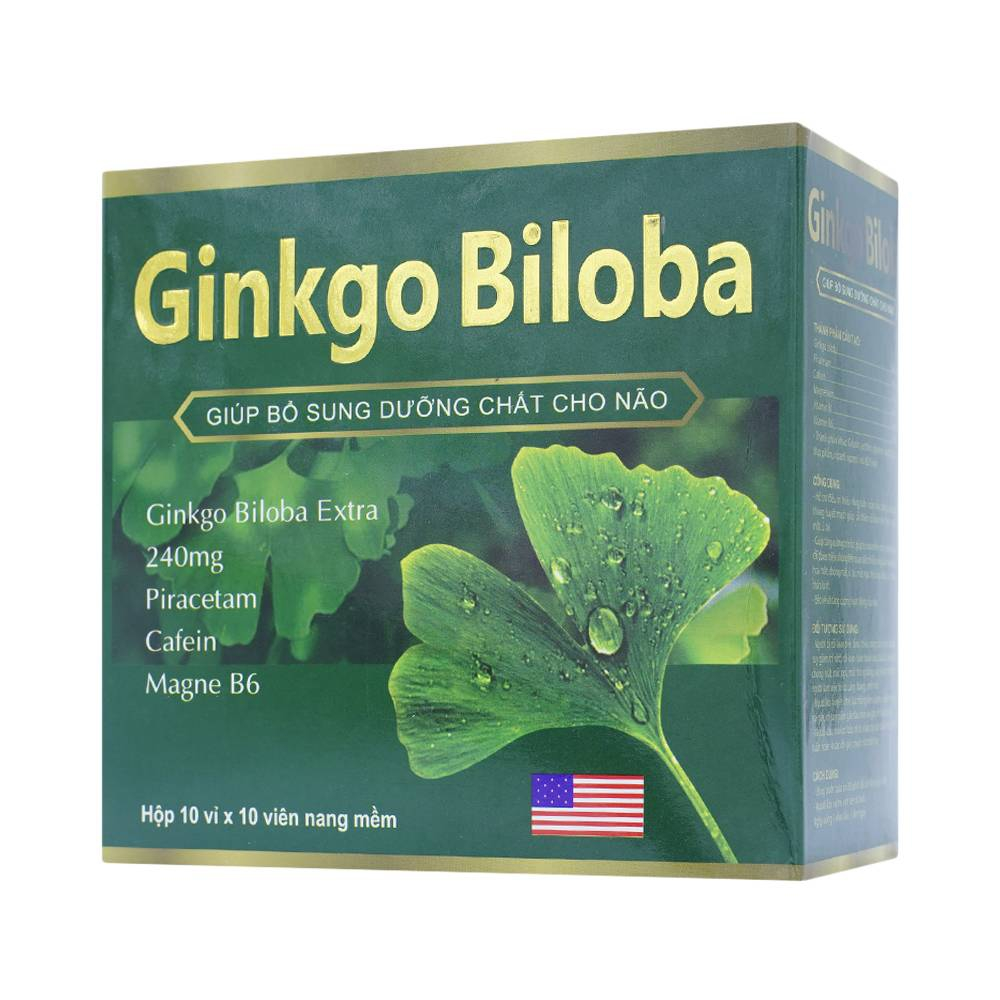 Hoạt huyết dưỡng não ginko Biloba 240mg tăng cường tuần hoàn não, Viên uống bổ não- Hộp 100 viên
