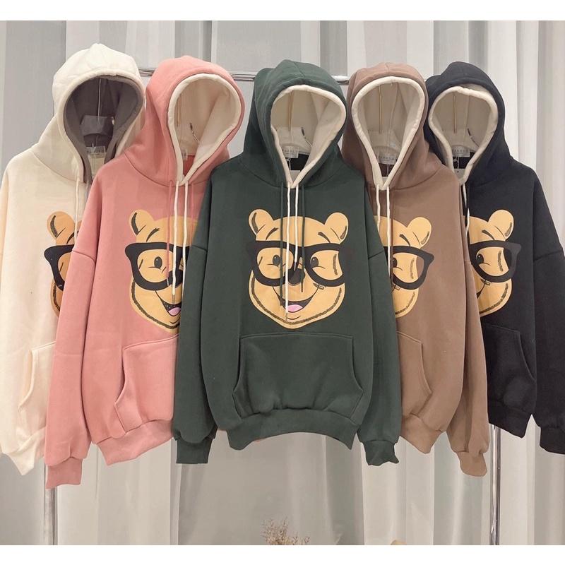 ÁO HOODIE NỈ HAI MŨ FORM RỘNG TAY BỒNG - GẤU ĐEO KINH