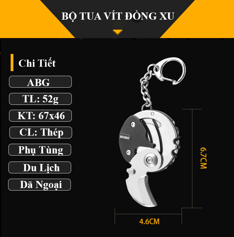 Tua vít đồng xu ABG mini vạn năng kiêm vặn cắt dụng cụ bỏ túi bằng thép chất lượng cao có móc treo thắt lưng sang trọng