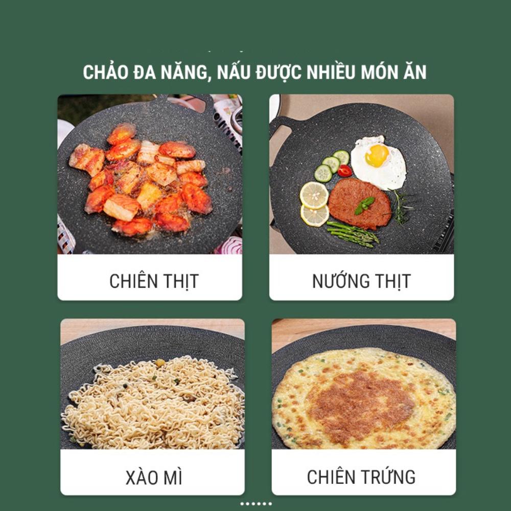 Chảo nướng đá không dầu Hàn Quốc size 34cm ,chảo nướng thịt BBQ chống dính dùng được cho mọi loại bếp, chất liệu cao cấp