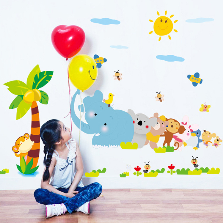 Decal dán tường thú kéo dừa - HP143