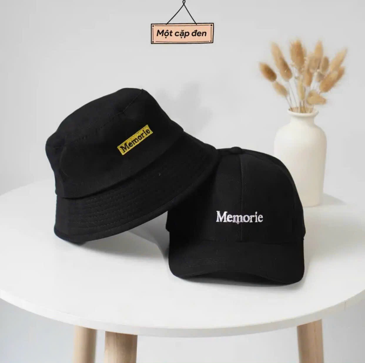 Combo nón cặp nam nữ Memories phối vải kaki form chuẩn thời trang đường phố cao cấp