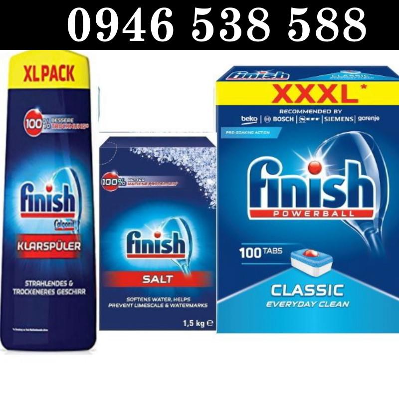 Combo Viên rửa bát Finish 100 tabs + Muối Finish 1.5kg + Nước làm bóng bát Finish 750ml