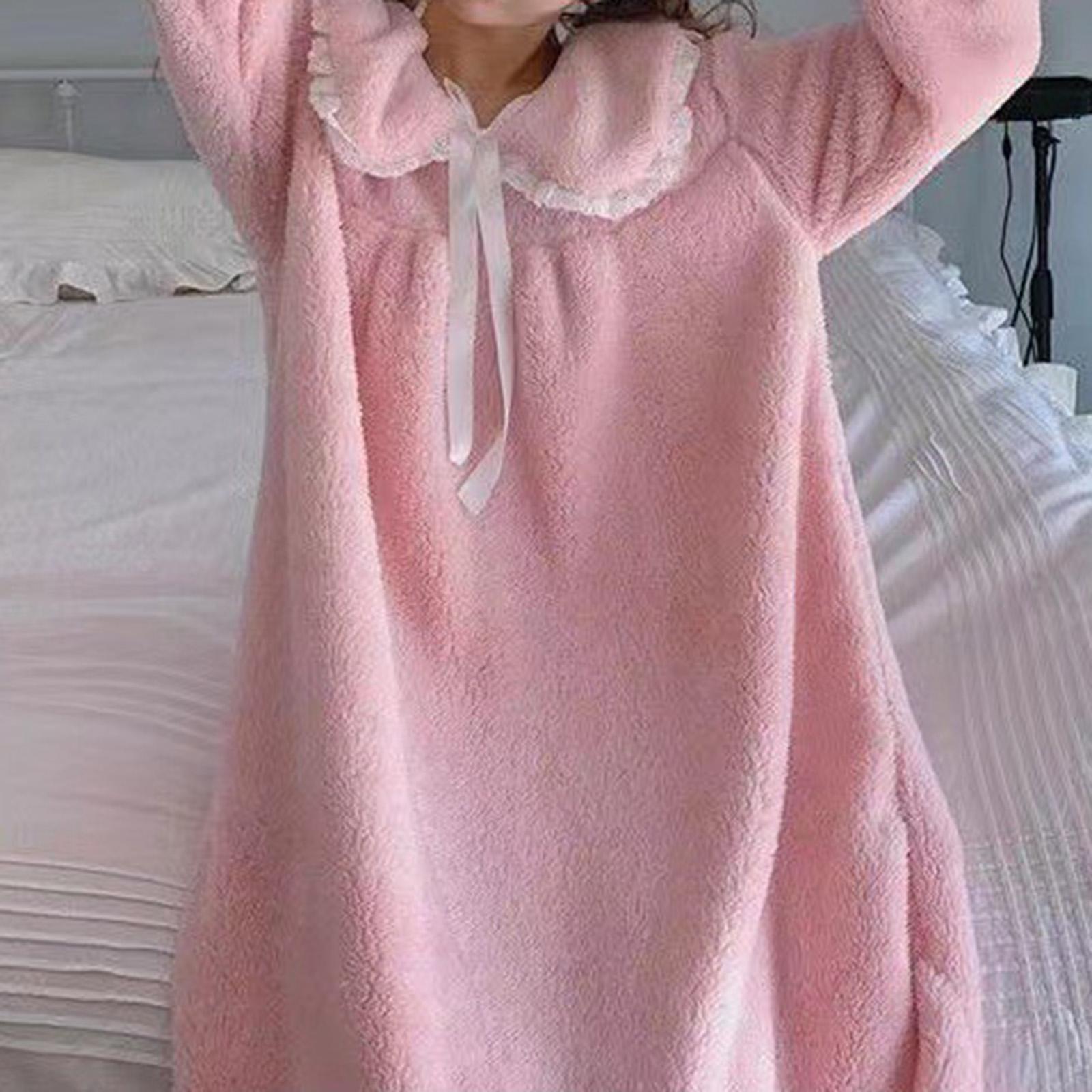 Women Nightdress Winter Plush Loose Fit Sleepshirt Lady Loungewear Nightgown
