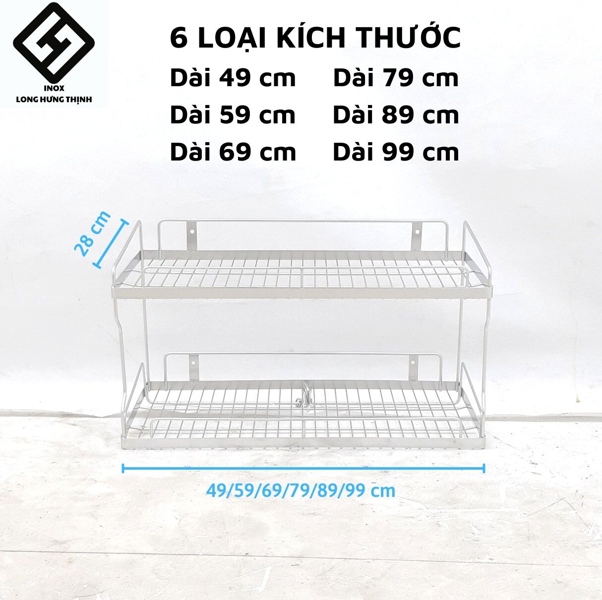 Kệ treo 2 tầng INOX đặc cao cấp 100% (đủ size) có sóng đĩa, kệ bếp đựng tô, chén, bát, đĩa tiện lợi, có móc treo