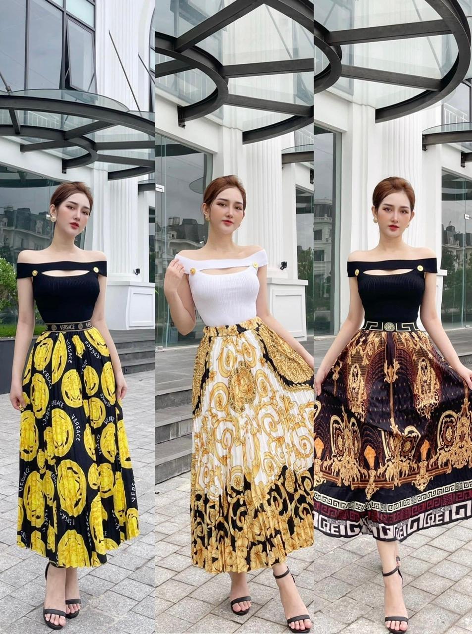 SET ĐI CHƠI, SET 2 MÓN ÁO THUN KIỂU BẸT VAI PHỐI CHÂN VÁY HỌA TIẾT CỰC SANG CHẢNH