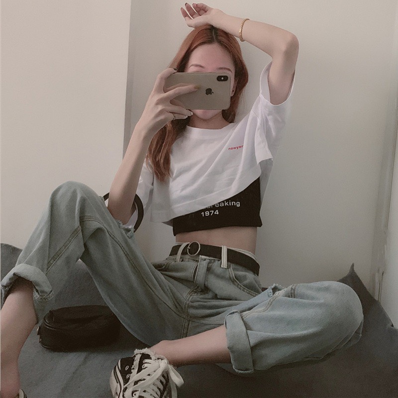 Set Áo Croptop Nữ Đẹp, Tay Ngắn, Áo ngoài Cotton - Áo trong bo Zíp