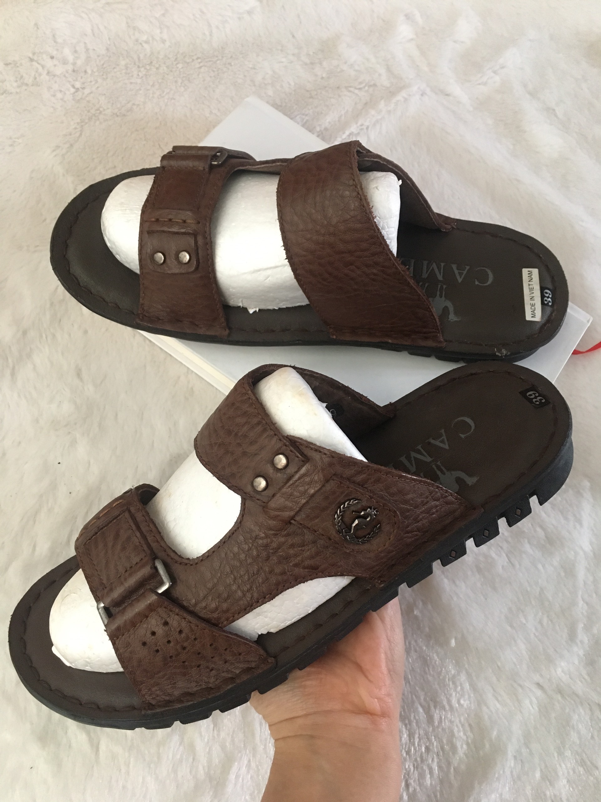 Dép da quai ngang lẻ size 39/41 SALE-Hỗ trợ khâu-DD 7935