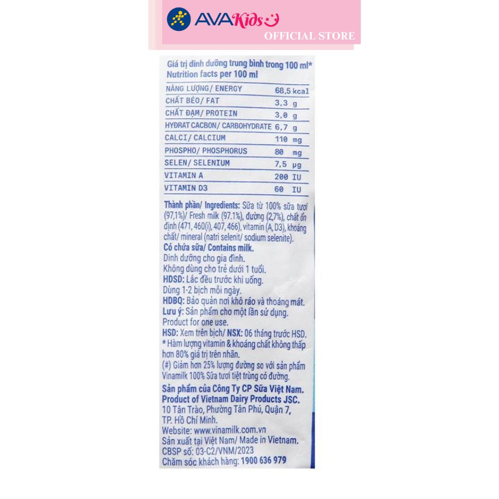 Sữa tươi tiệt trùng Vinamilk ít đường 220 ml (từ 1 tuổi)