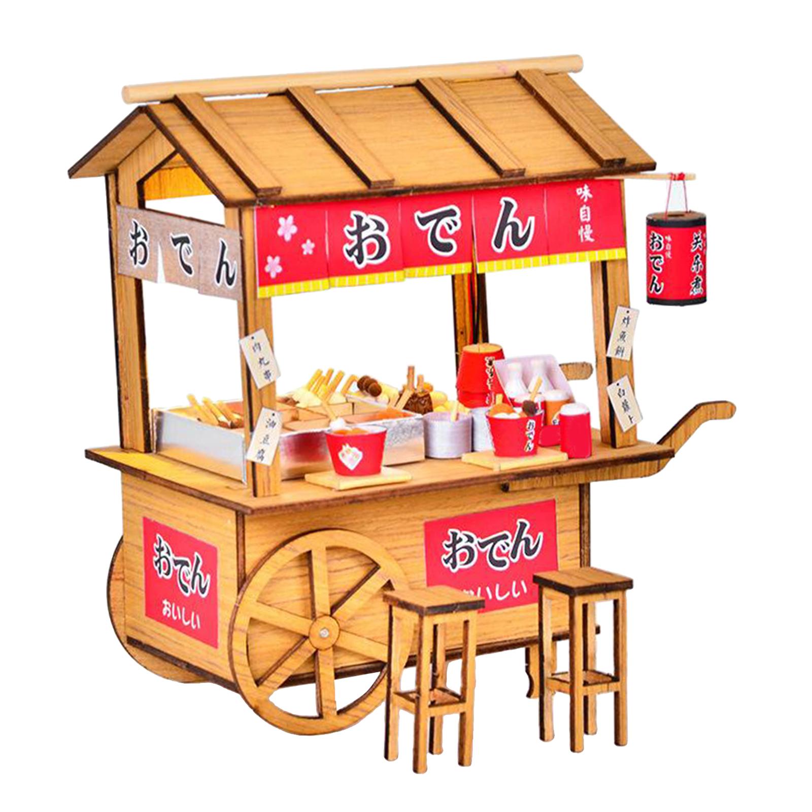 DIY Miniature DollHouse Kit with LED Oden Stall Stand Wooden Doll House Model Kits Present