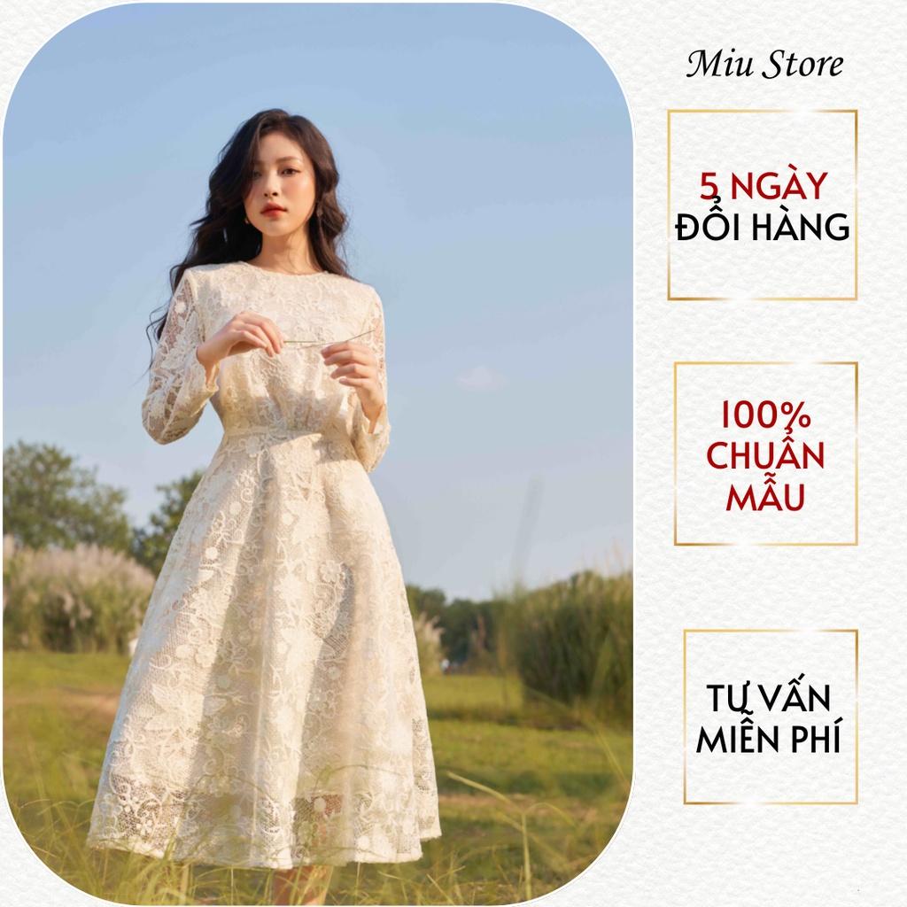 D00614 - Đầm thiết kế cao cấp flower lace cổ tròn Miu Store