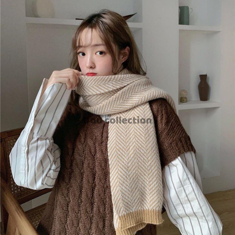 Khăn Len Choàng Cổ (Khăn Cashmere Len) Cao Cấp Trơn Sọc Xương Cá Nhật Bản - 40x200cm - PJN.ARC - Mã LN015