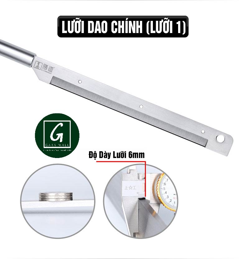 Dao Chặt Thịt Gà, Thái Thịt Bò Đông Lạnh, Cắt Chân Giò, Thái Thuốc Bắc KD0288, 2 Lưỡi Thép 30CR13, Inox 430 - Tặng Tay Mài KD0315