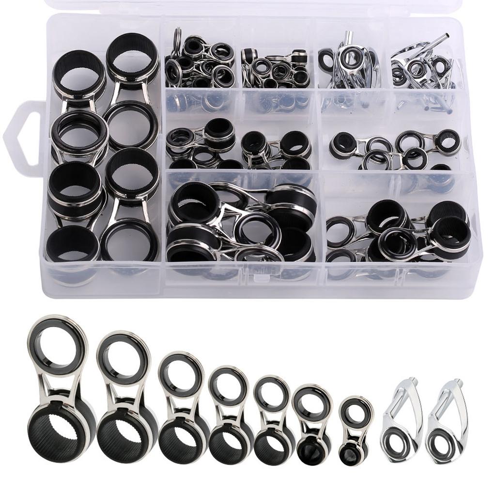 55Pcs/box Stainless Steel Fishing Rod Guides Rod Repair Kit DIY Eye Rings