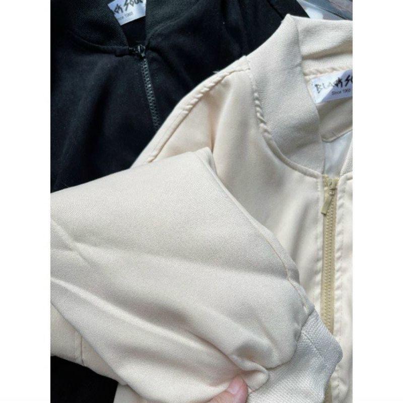 (Ảnh thật) Áo khoác da lộn 2 lớp FM carô form rộng kiểu bomber bóng chày unisex nam nữ che nắng mưa phong cách hàn