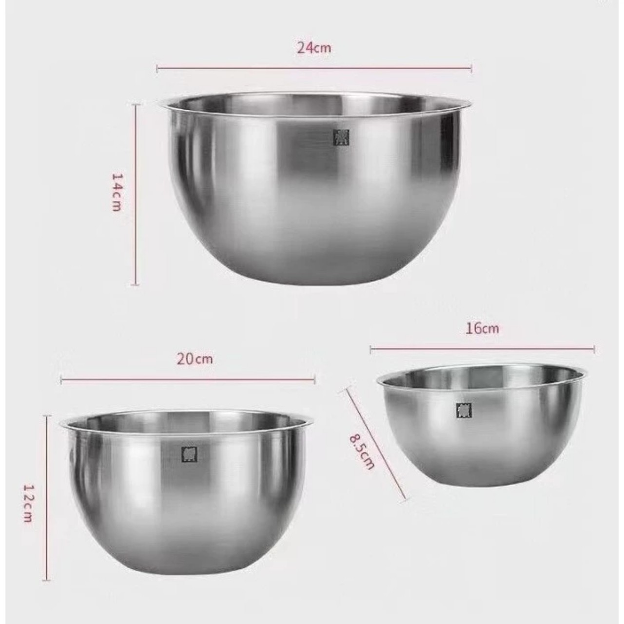 Set 3 Âu Inox Trộn Bột, Làm Bánh Tiện Ích Zwilling Hàng Đức 17- 21- 26cm- Bát Trộn Inox Cao Cấp- HÀNG CHÍNH HÃNG MINIIN