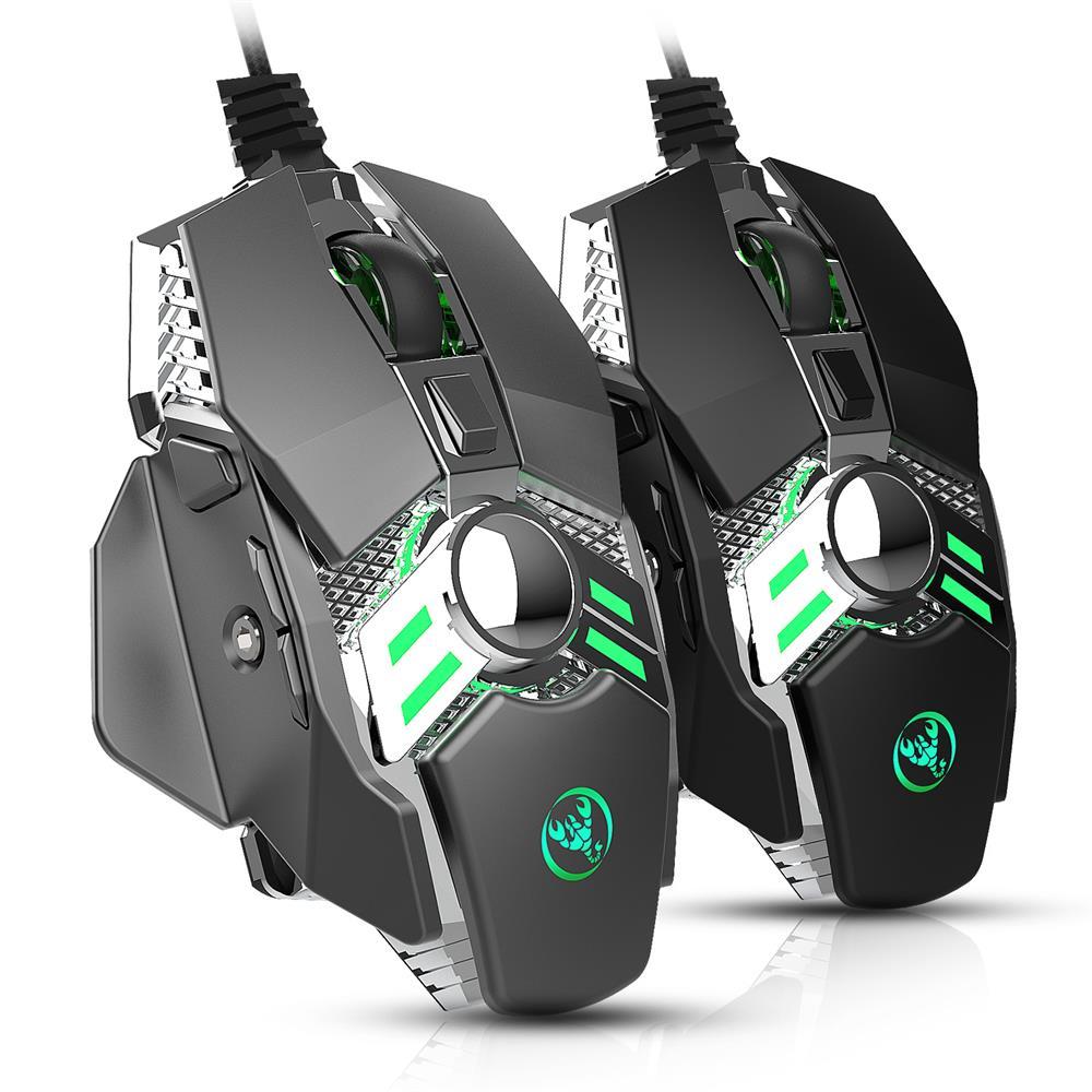HXSJ J200 Wired Gaming Mouse Seven-key Macro Programming Settings Mouse with Four Adjustable DPI RGB Light Grey