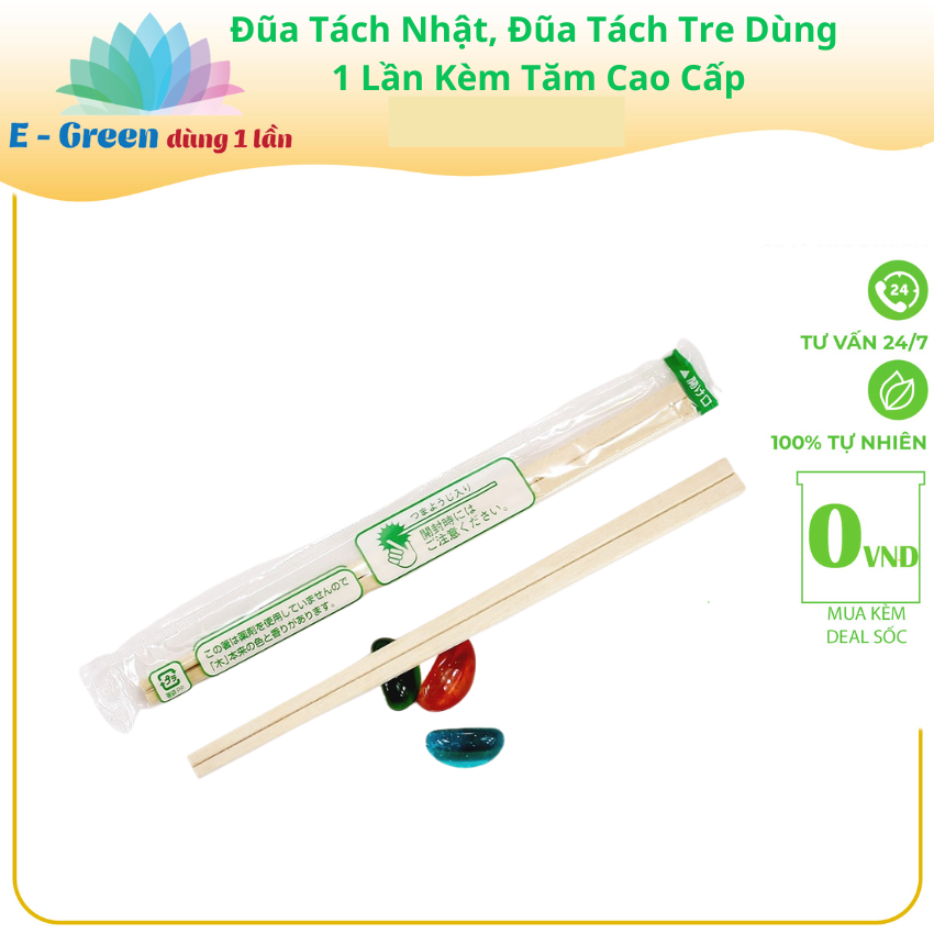 100 Đôi Đũa Tách Gỗ Kiêu Nhật Có Bao Giấy Kèm Tăm An Toàn Vệ Sinh Tiện Lợi - Egreen Dung 1 Lần