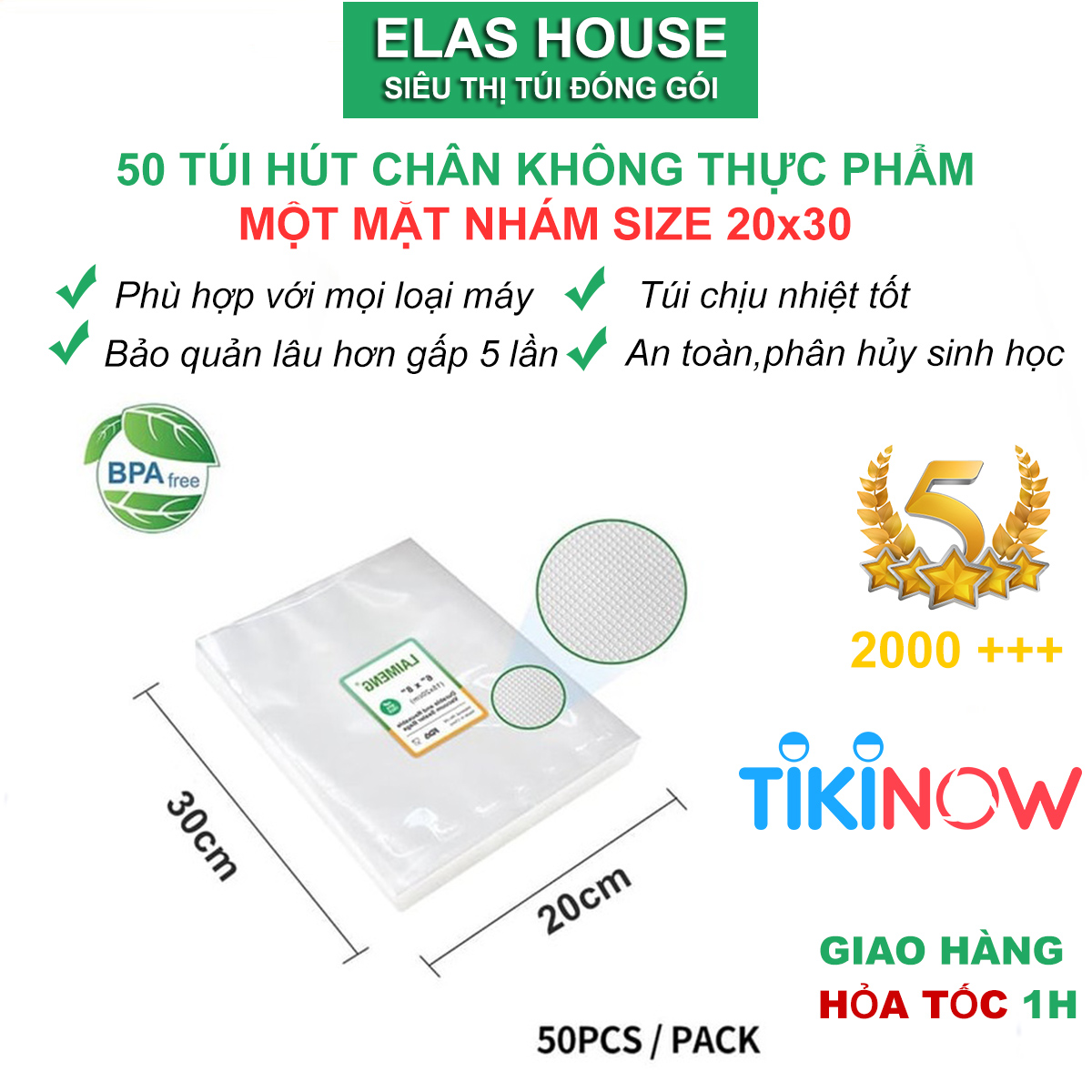 Túi hút chân không thực phẩm một mặt nhám một mặt trơn rộng 20cm dài 30cm