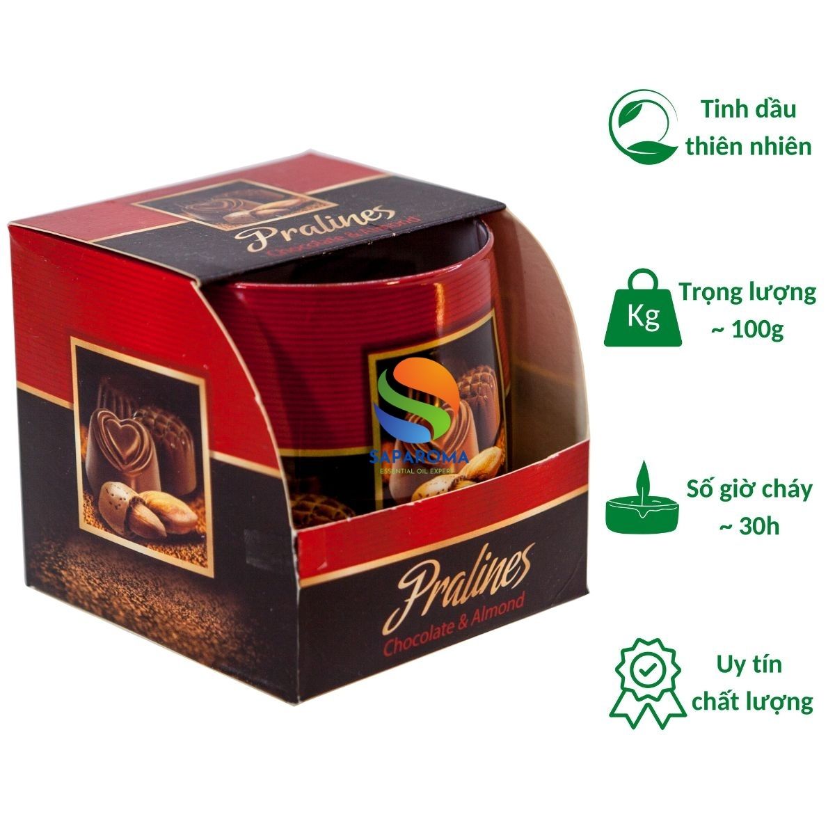 Ly nến thơm tinh dầu Bartek Pralines 100g QT00670 - sôcôla hạnh nhân, nến trang trí, thơm phòng, thư giãn, Hỗ trợ khử mùi (giao mẫu ngẫu nhiên)