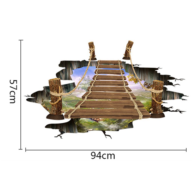 Bộ Tranh Decal 3D Trang Trí Dán Tường dán sàn Hình Cầu Gỗ Treo - T07
