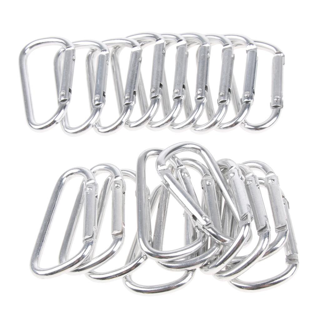 20 pcs Pack Outdoor Carabiner Climbing D Ring Keychain Aluminum Locking Hooks for Hiking Wire Dia.4.0
