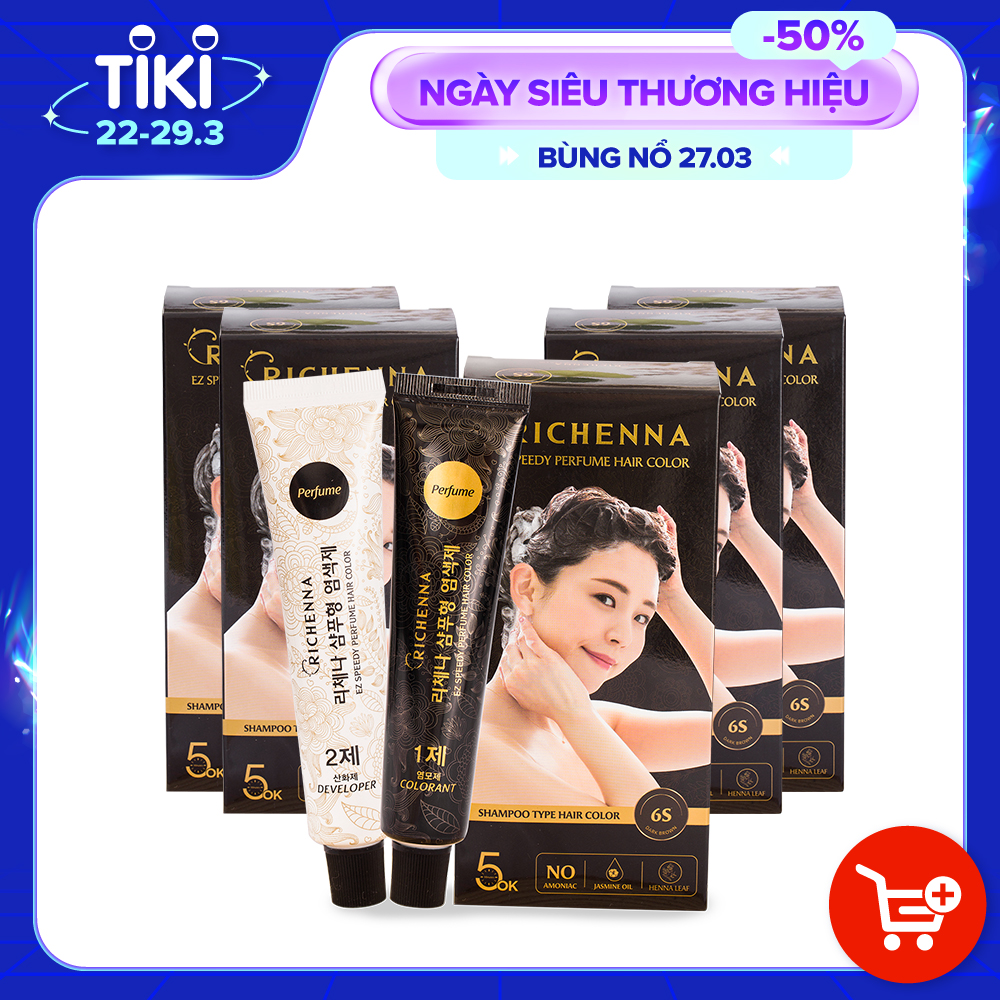 COMBO 5 hộp Thuốc nhuộm tóc phủ bạc thảo dược Richenna EZ Speedy Hair Color Perfume dạng dầu gội hương nước hoa 60G