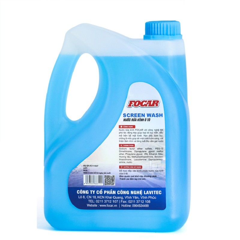 Bộ 2 can nước rửa kính ô tô chuyên dụng  Focar Summer Screen Wash ( kính hồng) + Focar Screen Wash ( kính xanh) can 2.75L