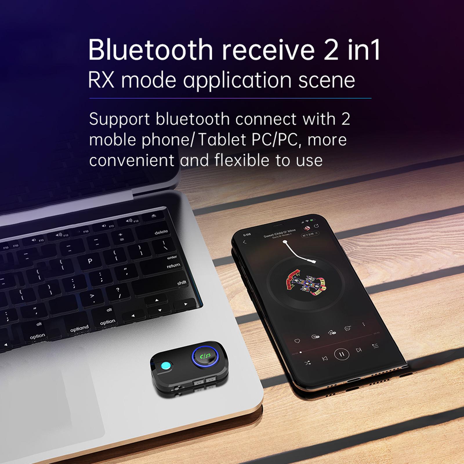 Bluetooth v5.0 Transmitter and Receiver, 2-in-1 Wireless Audio Transmitter Receiver, Stereo Audio Aux Bluetooth Dongle for PC