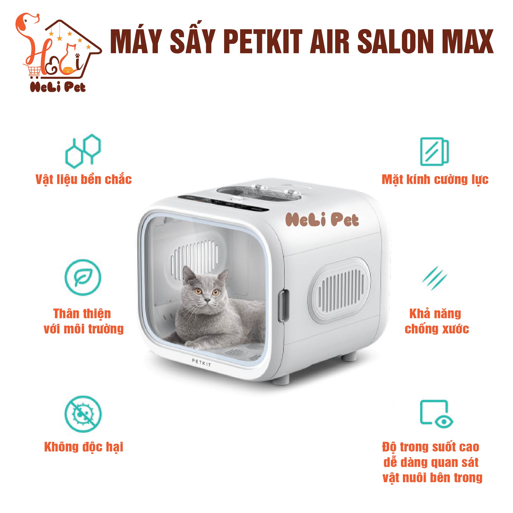 Lồng Sấy Tự Động Cho Chó Mèo, Máy Sấy Cho Chó Mèo Petkit Air Salon Max- HeLiPet