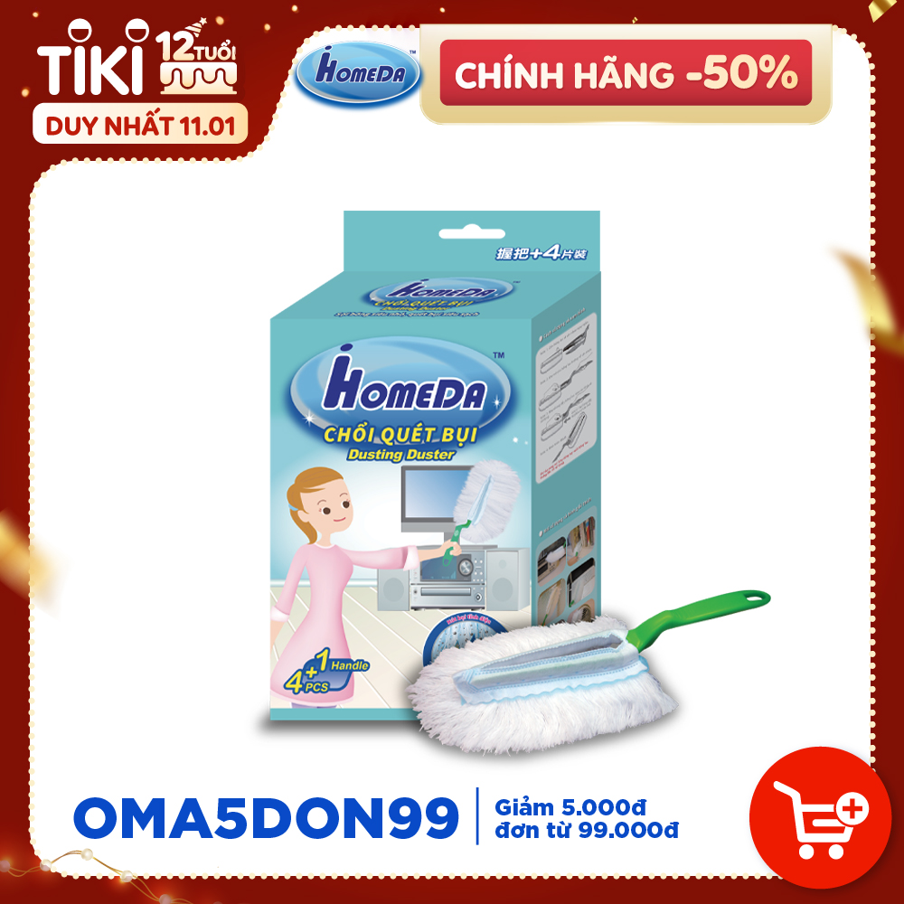 Chổi quét bụi tĩnh điện Ihomeda ( 1 cán + 4 bông lau) - iHomeda Static Dusting Duster ( 1 Mop + 4 Cleaning Dry Cottons )