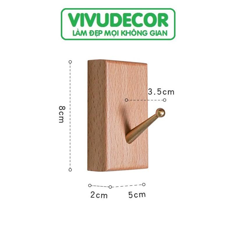 Móc Gỗ Vivudecor Hình Chữ Nhật Treo Tường Đa Năng Vừa Dán Vừa Khoan Bắt Vít, Móc Đồng Nguyên Chất Sang Trọng .