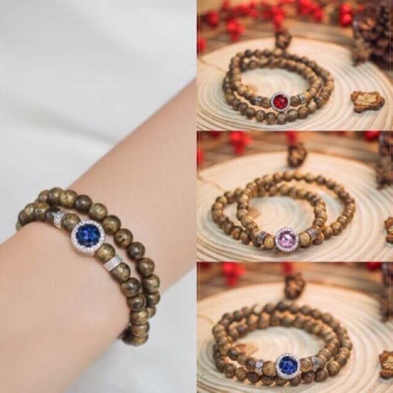 Vòng đôi trầm hương mix charm Đá may mắn theo bổn mệnh