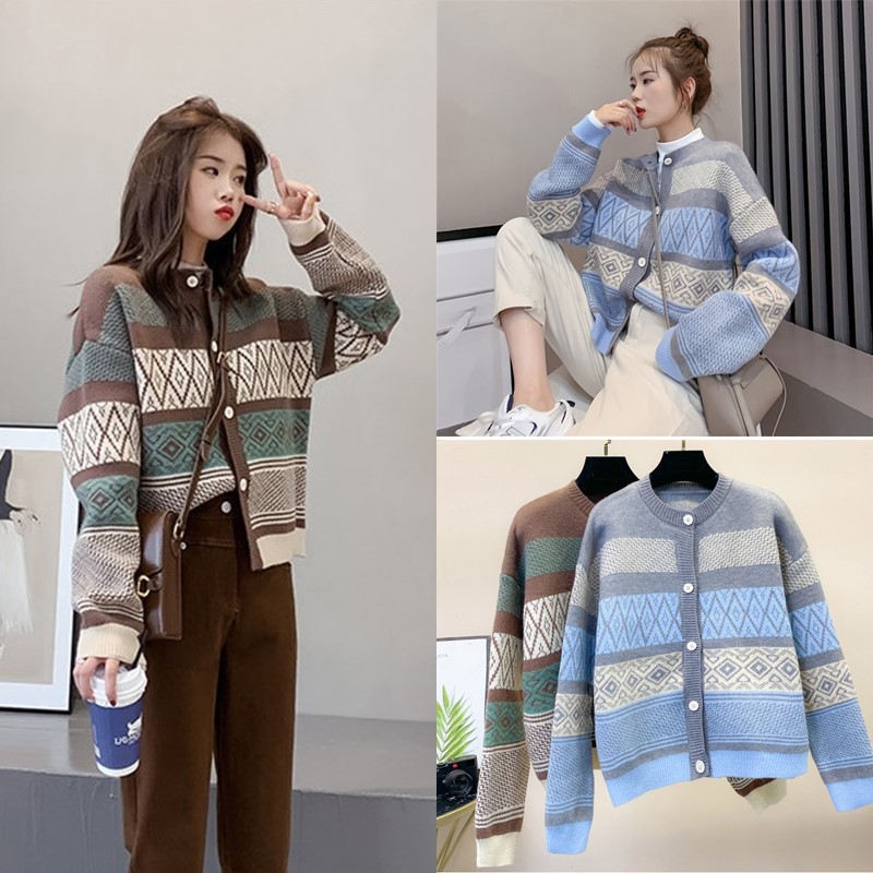 Hàng Quảng Châu - Áo khoác len cardigan họa tiết thổ cẩm cao cấp - DL66186