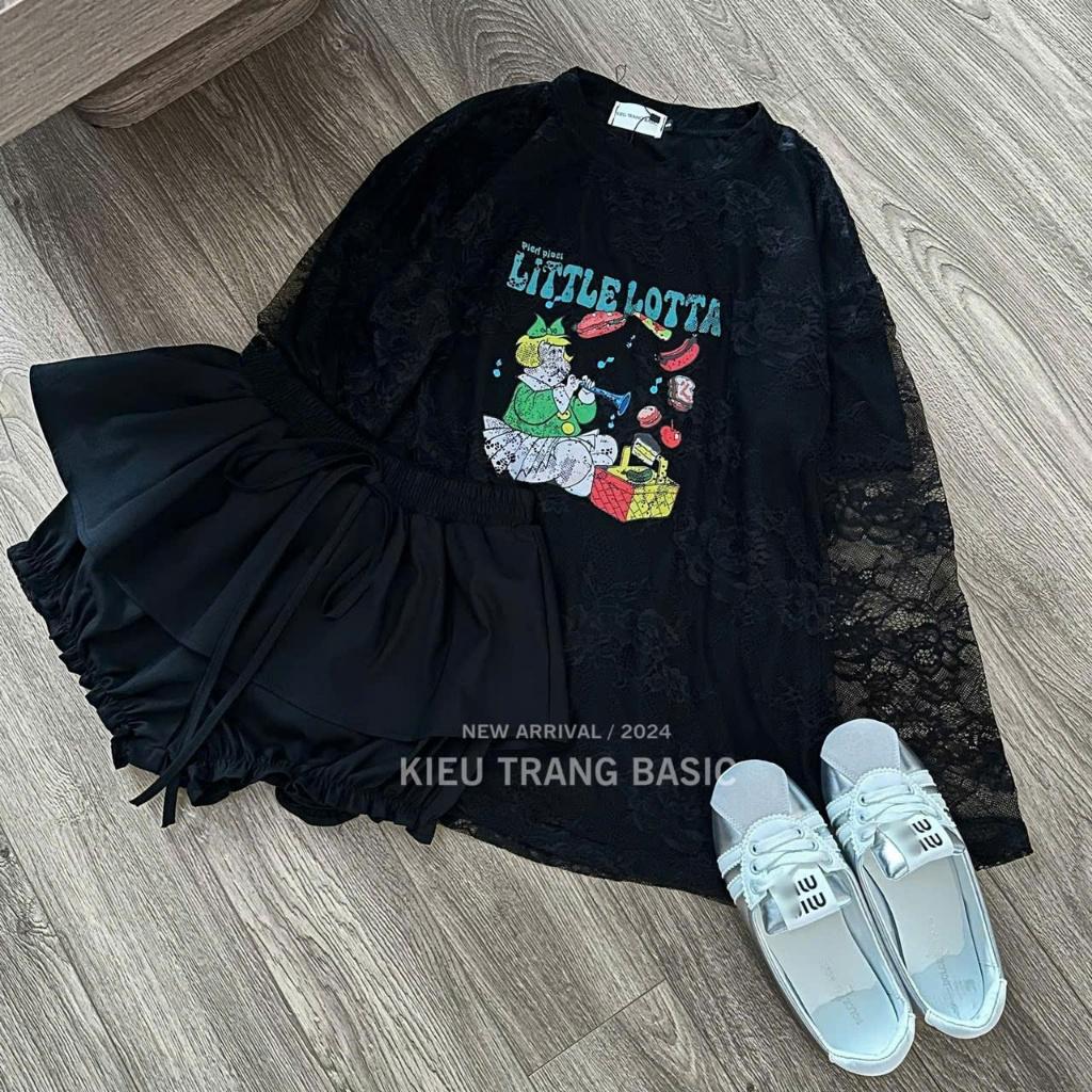 Set áo phông umi xốp pha lớp ren in hình cute phối quần chun giả váy 184 HH Bộ áo thun hoạ tiết mix quần đùi