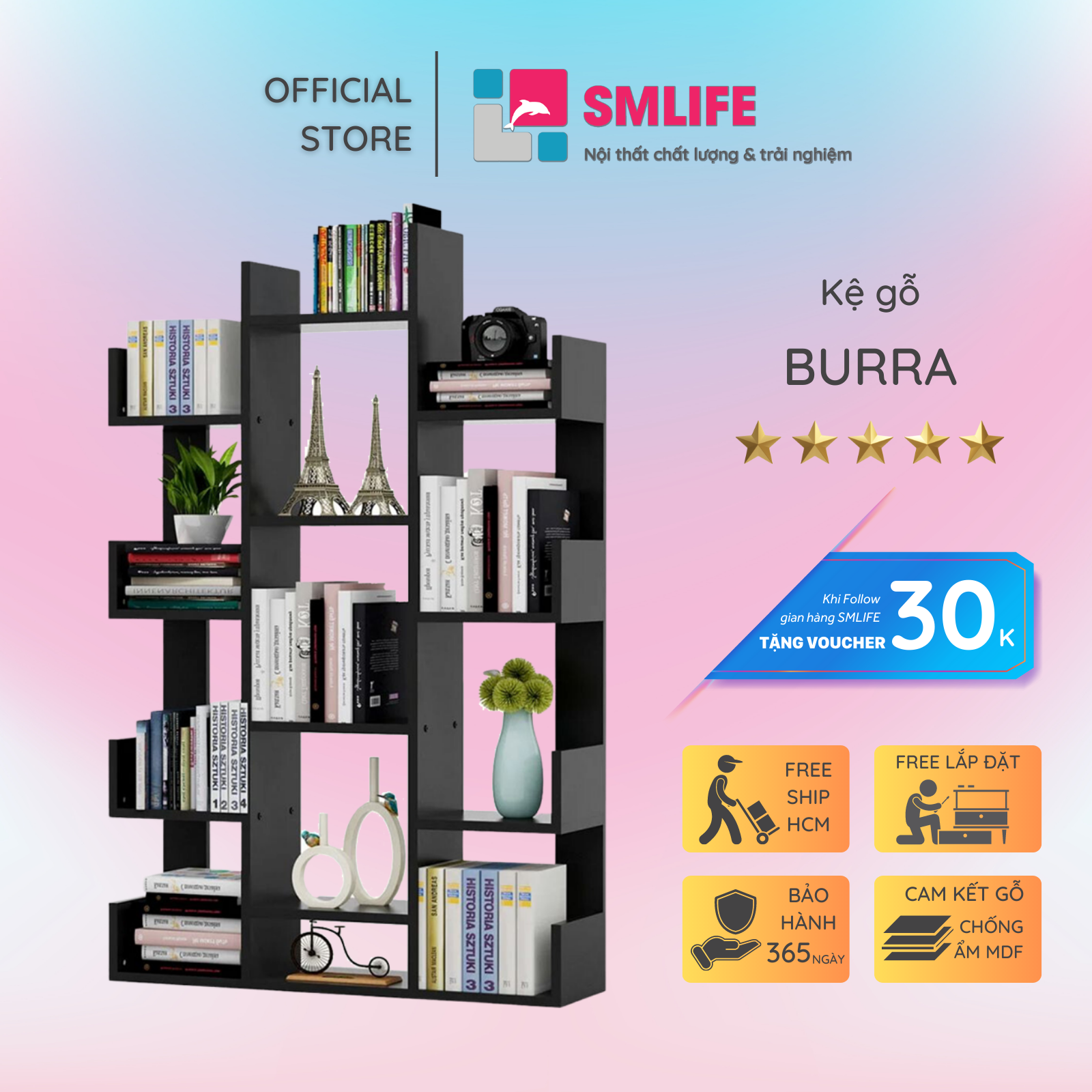 Giá đỡ sách trang trí không gian sống SMLIFE Burra