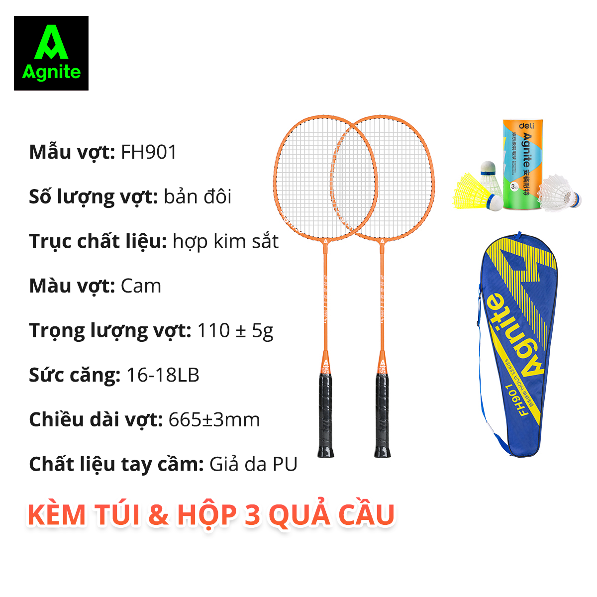 [TẶNG QUÀ] Bộ 2 vợt cầu lông thế hệ mới Agnite, siêu bền, nhẹ TẶNG kèm hộp cầu và túi đựng FH900/FH901