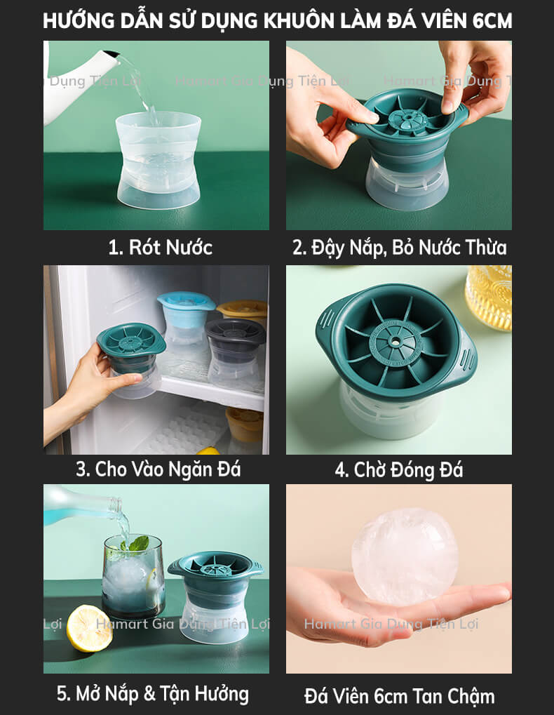 Khuôn Làm Đá Viên Tròn 6cm Hình Cầu Tan Chậm Tiện Lợi (Dùng Uống Bia, Nước Có Ga, Cocktail...)