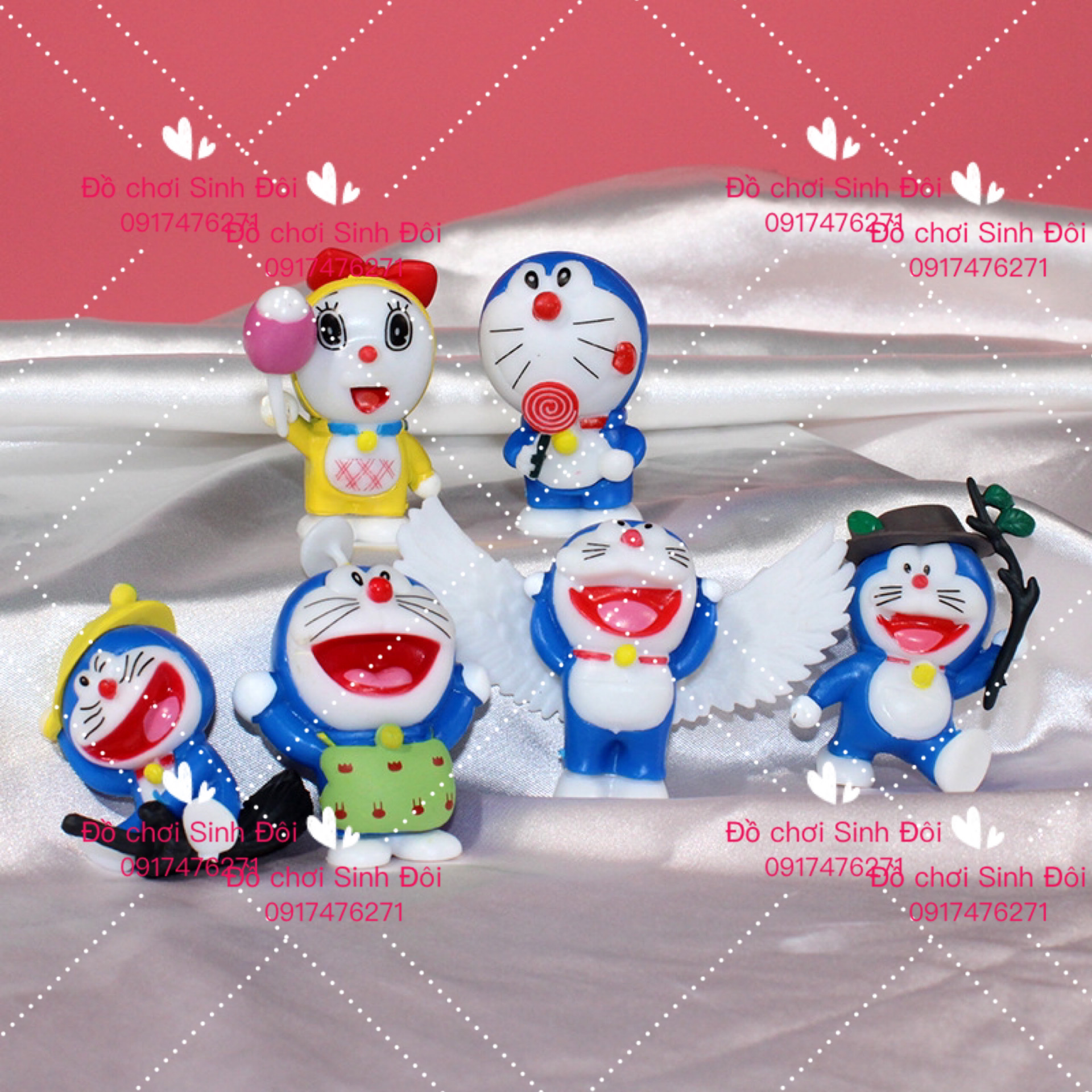 Mô hình 6 con mèo máy xanh - combo 6 con - mô hình trưng bày và trang trí bánh sinh Nhật