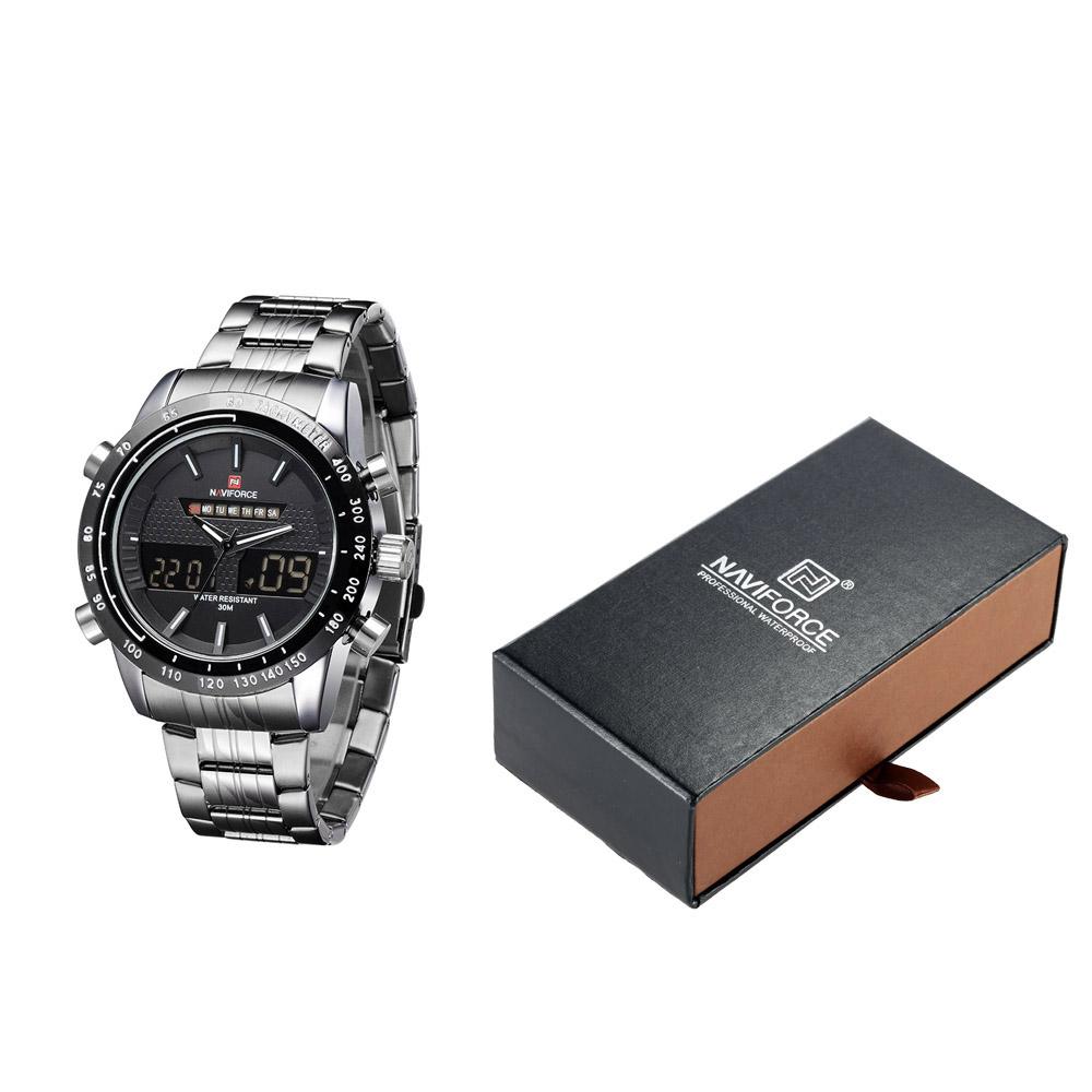 Đồng hồ đeo tay thời trang nam NAVIFORCE thể thao thời gian kép Quartz chống thấm nước 3ATM bằng thép không gỉ