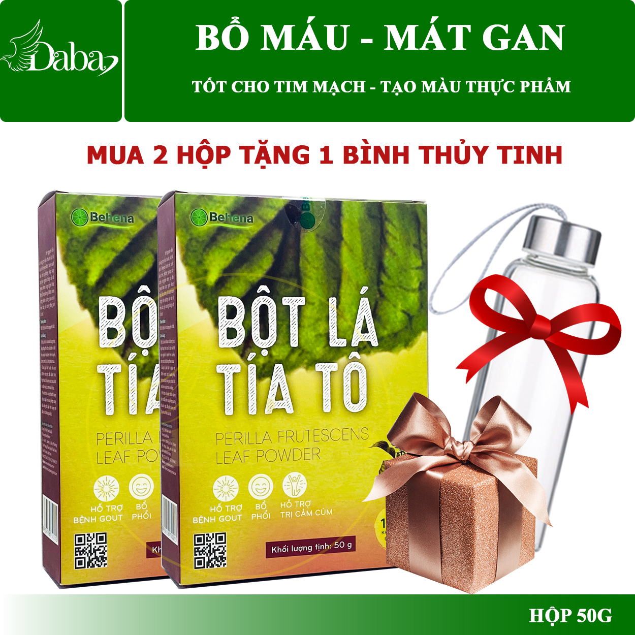 Bột tía tô Behena nguyên chất 100%, hỗ trợ kháng viêm, cảm cúm, ngăn ngừa bệnh Gout (Hộp 50gram)