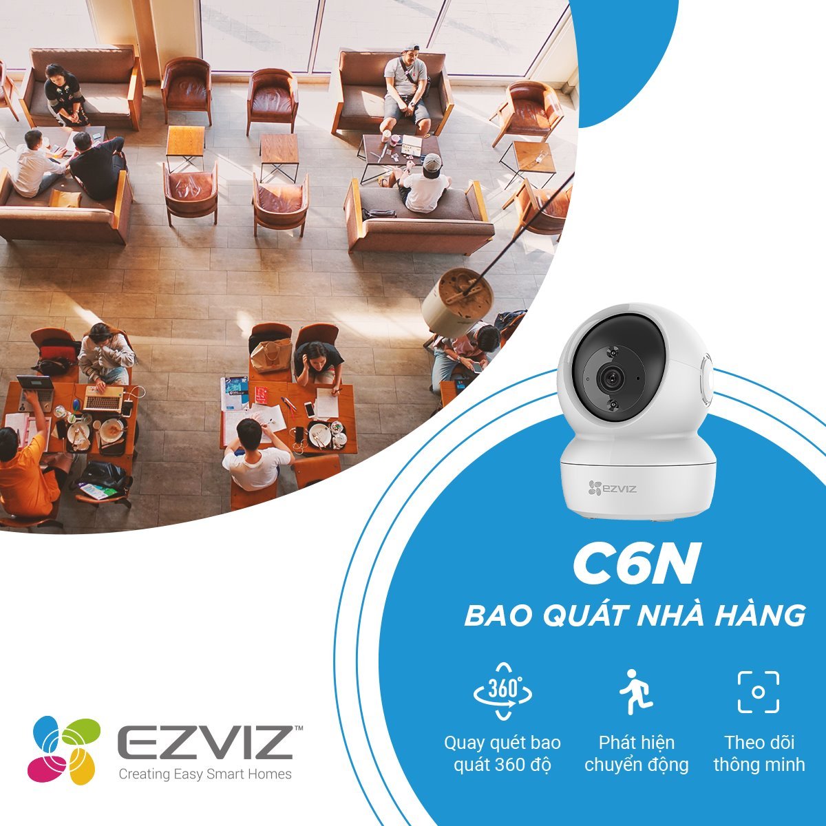 Camera WI-FI EZVIZ C6N-1080P, Smart IR Quan Sát Ban Đêm 10m, Trong Nhà Đàm Thoại 2 Chiều, theo Chuyển Động Thông Minh--Hàng Chính Hãng