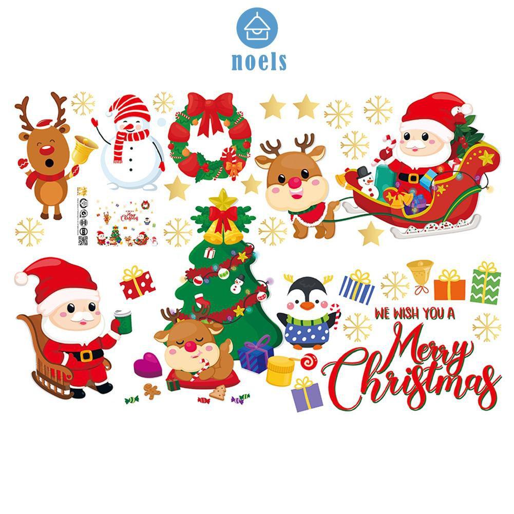 Bộ 2 Miếng Dán Tường Trang Trí Giáng Sinh Hình Ông Già Noel / Người Tuyết