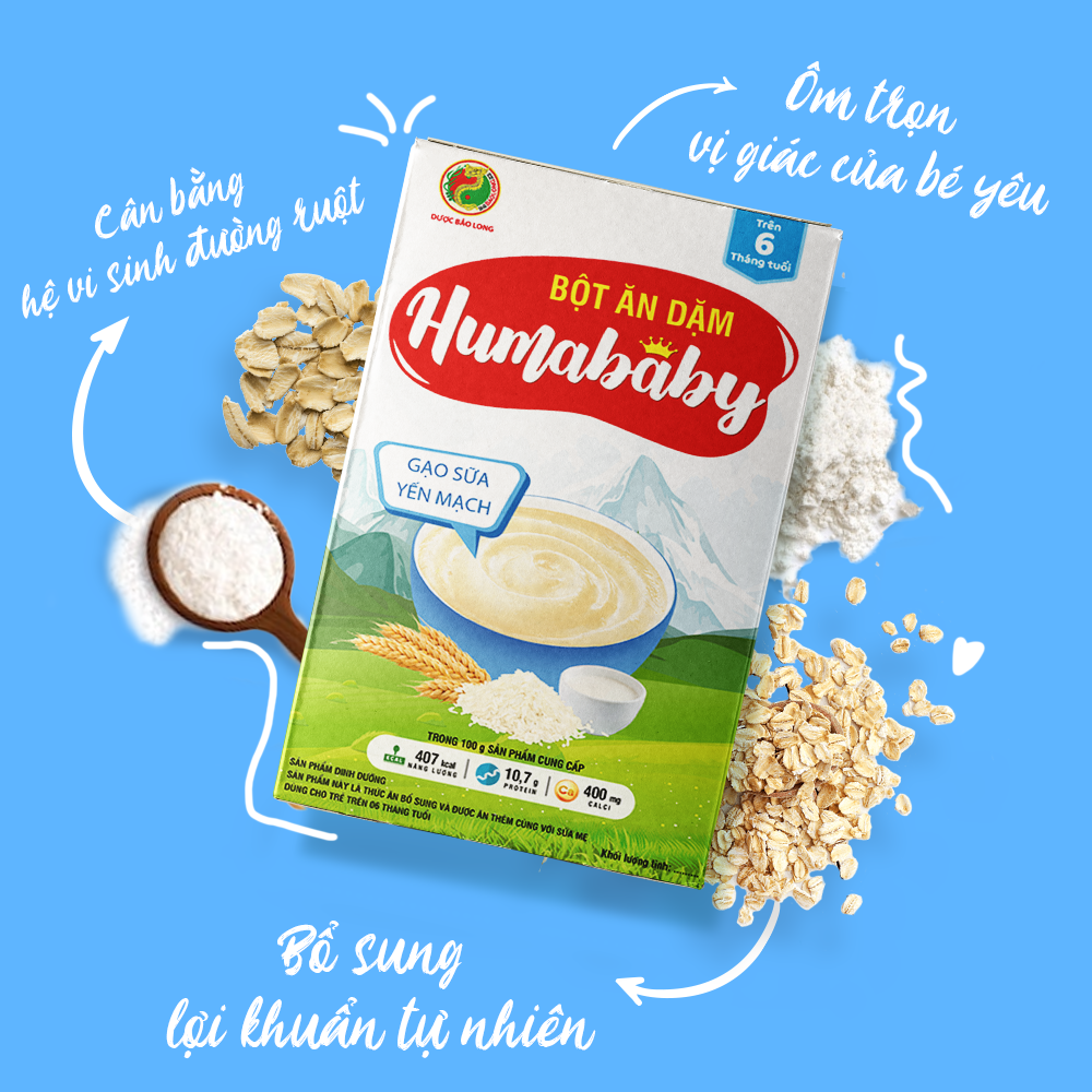 Bột Ăn Dặm Humababy Vị - Gạo Sữa - Yến Mạch - Hộp 10 Gói x 25g