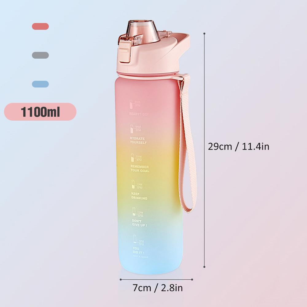 Bình Nước Thể Thao 1.1L Có Vạch Đánh Dấu Thời Gian Không Chứa Bpa & Chống Rò Rỉ