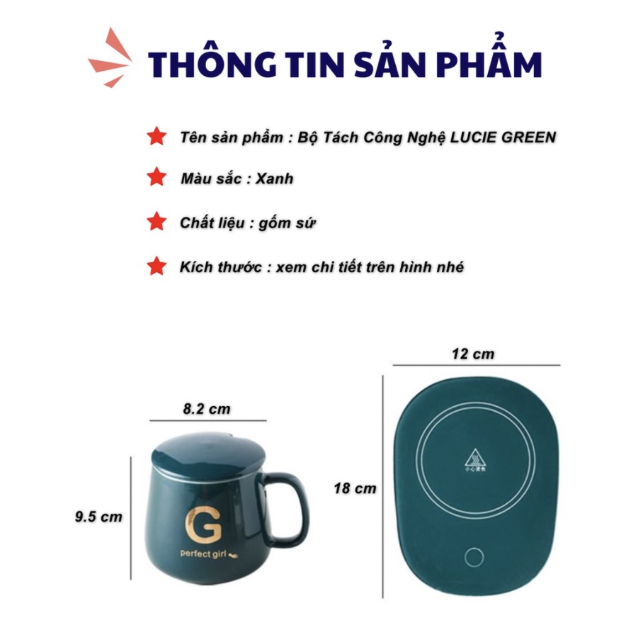 Bộ Ly Tách Hâm Nóng Tự Động LUCIE GREEN