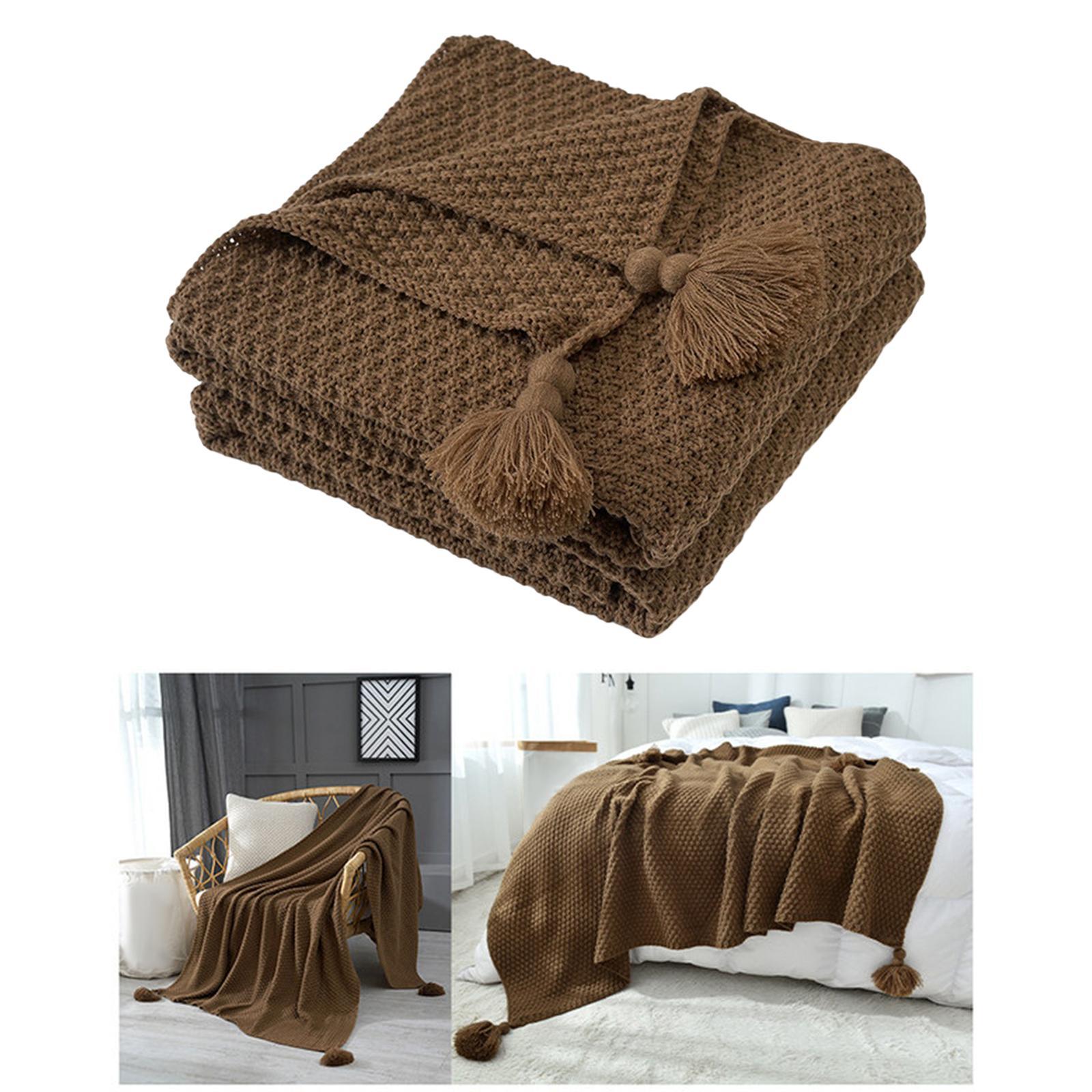Knit Throw Blanket Camping Blanket with Tassel Soft for Bed Couch Sofa